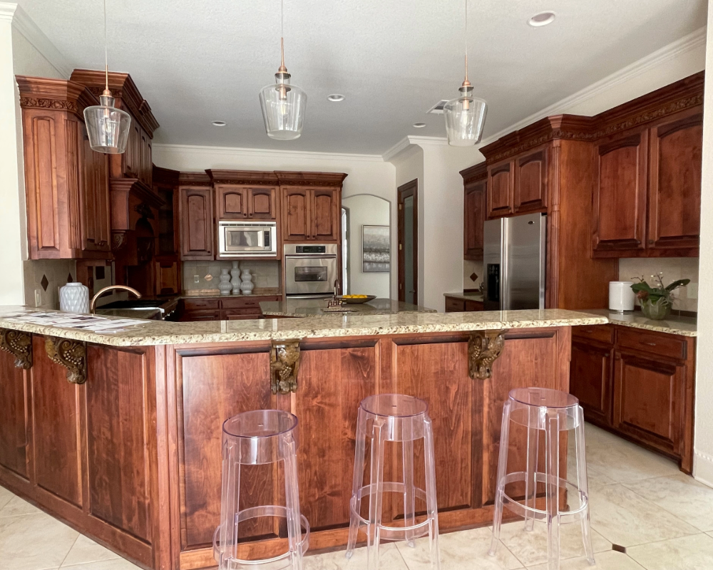stained kitchen cabinets by Bear Creek Painting, Inc.